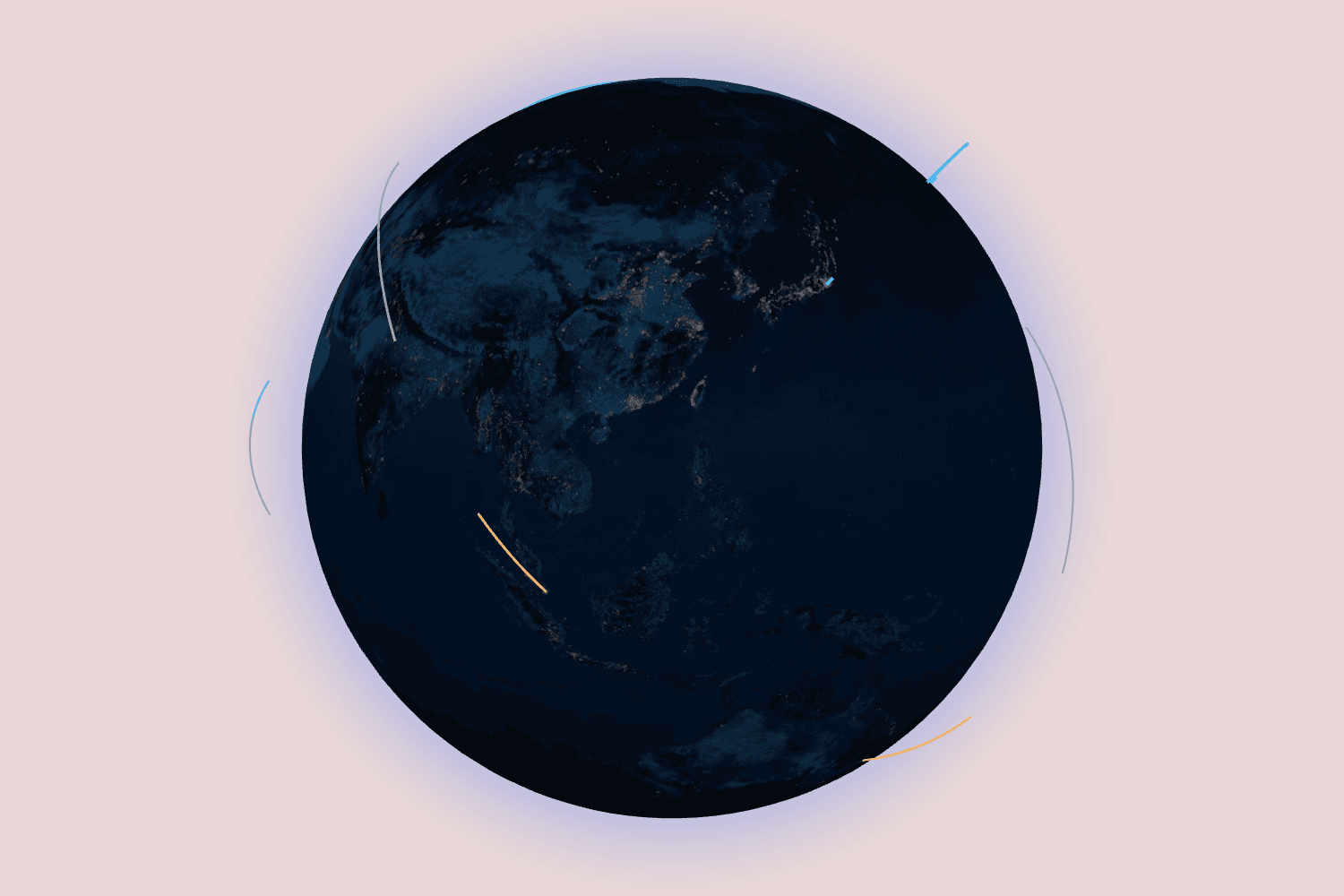 Isolated Layover globe with animated route arcs representing flight geography.